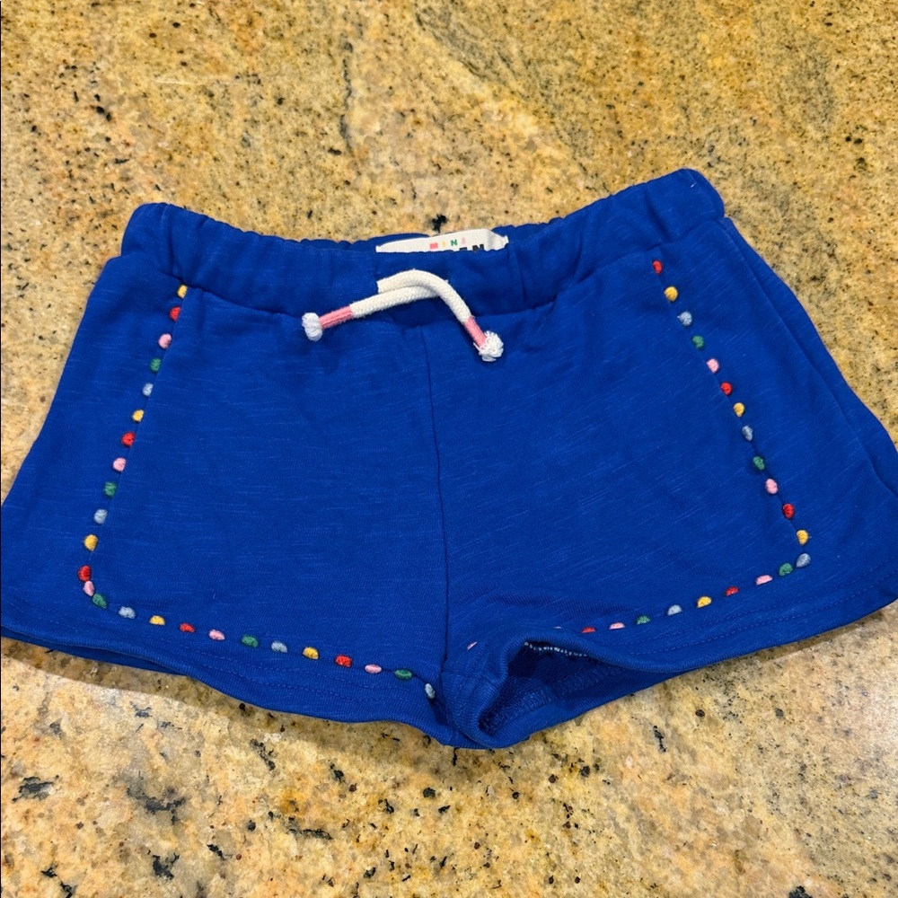 Girls' Blue Knit Shorts with Decorative Trim